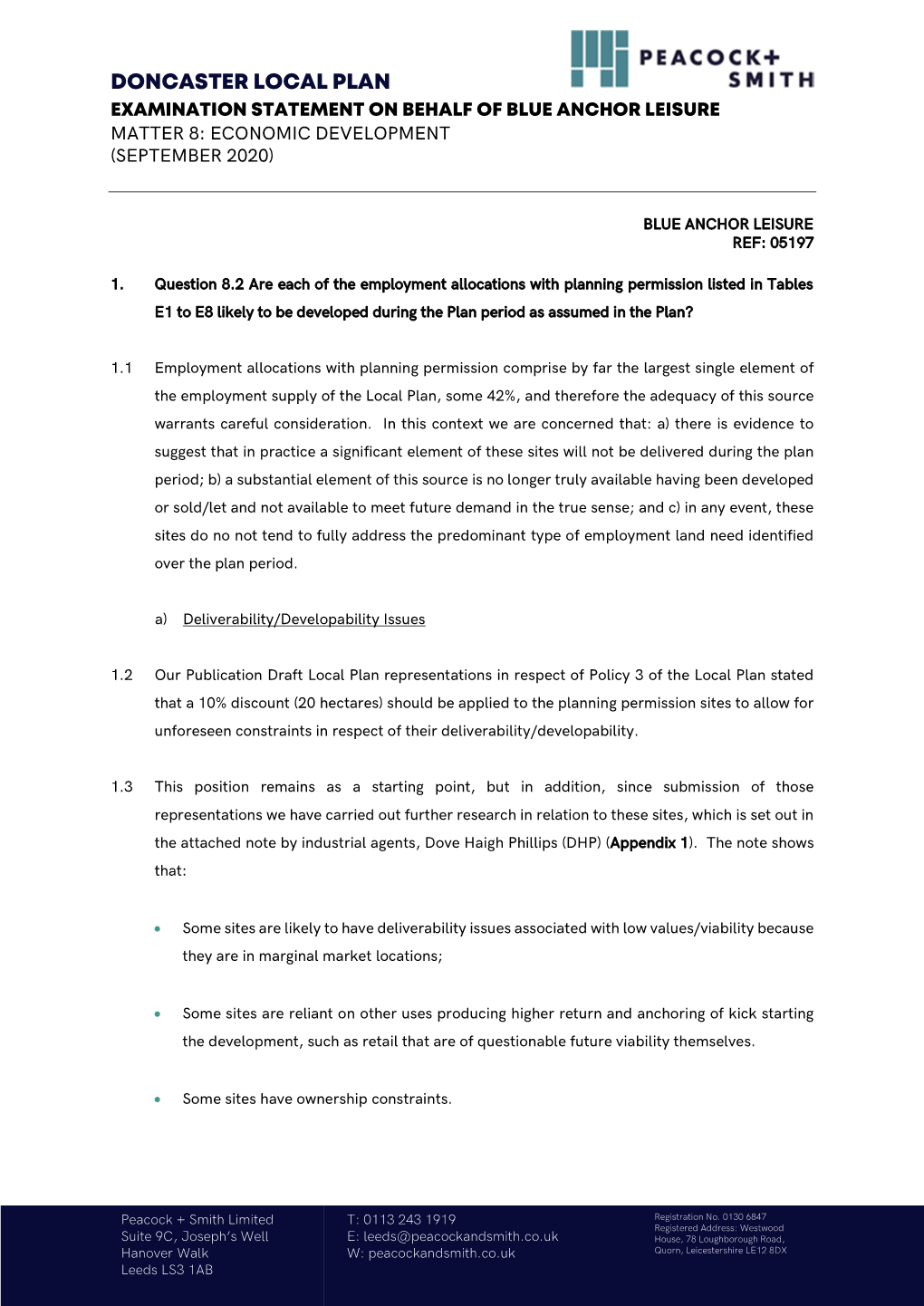 Doncaster Local Plan Examination Statement on Behalf of Blue Anchor Leisure Matter 8: Economic Development (September 2020)