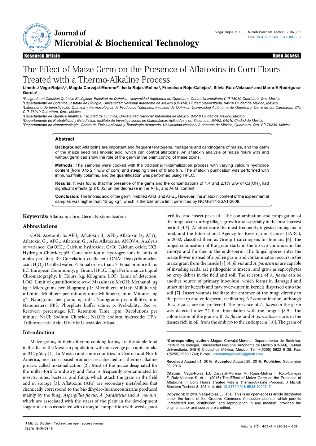The Effect of Maize Germ on the Presence of Aflatoxins in Corn