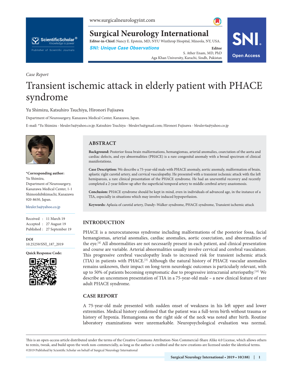 Transient Ischemic Attack in Elderly Patient with PHACE Syndrome