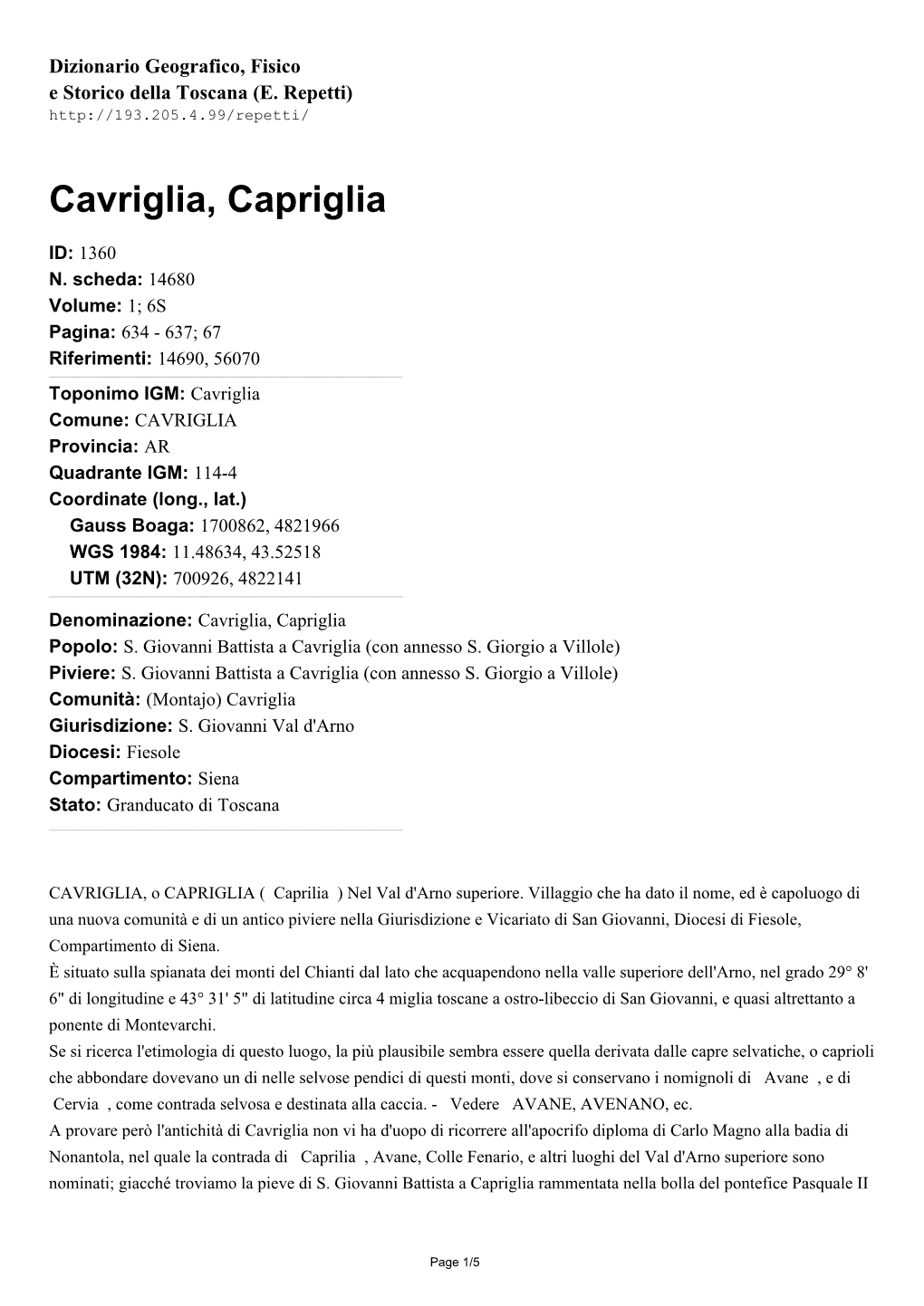 Cavriglia, Capriglia