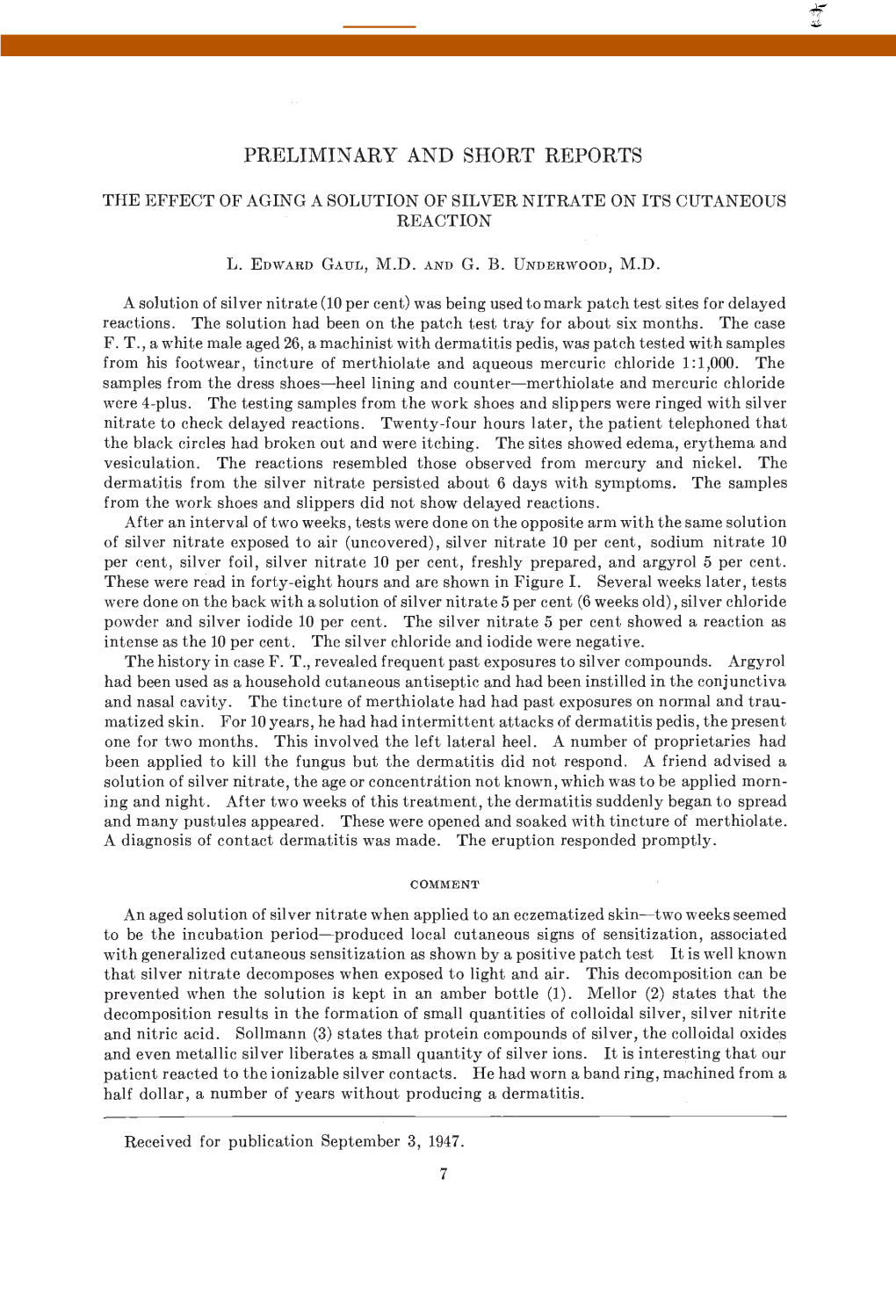 The Effect of Aging a Solution of Silver Nitrate on Its Cutaneous Reaction