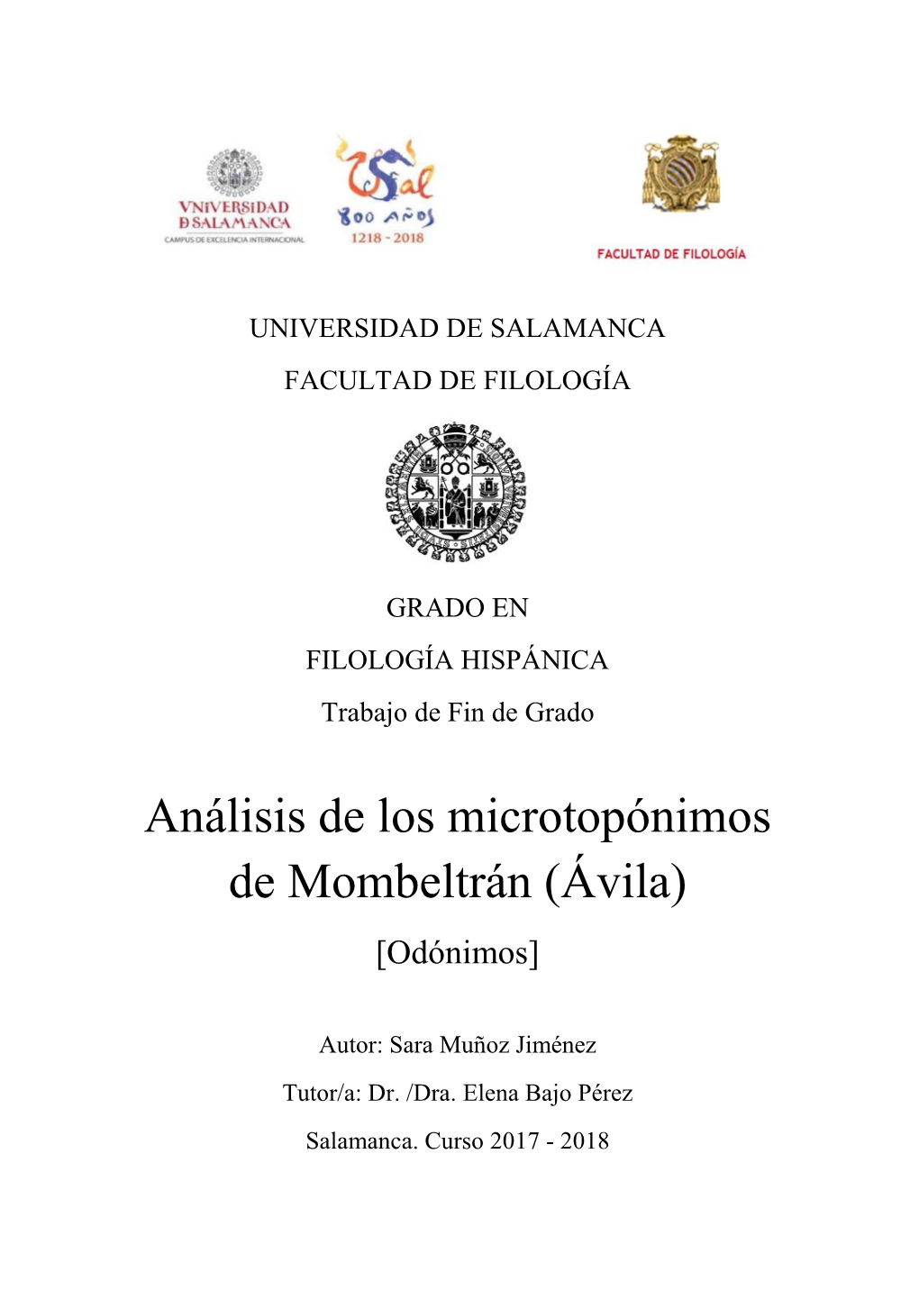 Análisis De Los Microtopónimos De Mombeltrán (Ávila) [Odónimos]