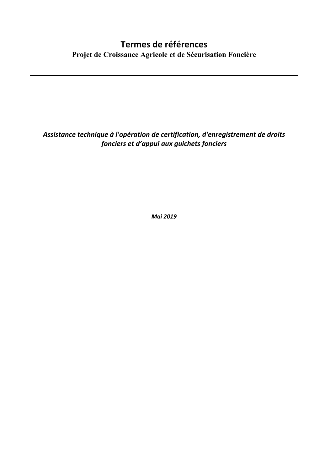 Termes De Références Projet De Croissance Agricole Et De Sécurisation Foncière