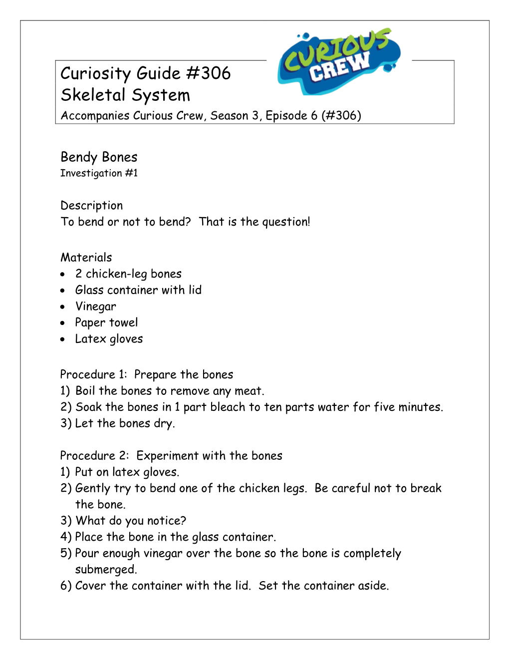 Curiosity Guide #306 Skeletal System