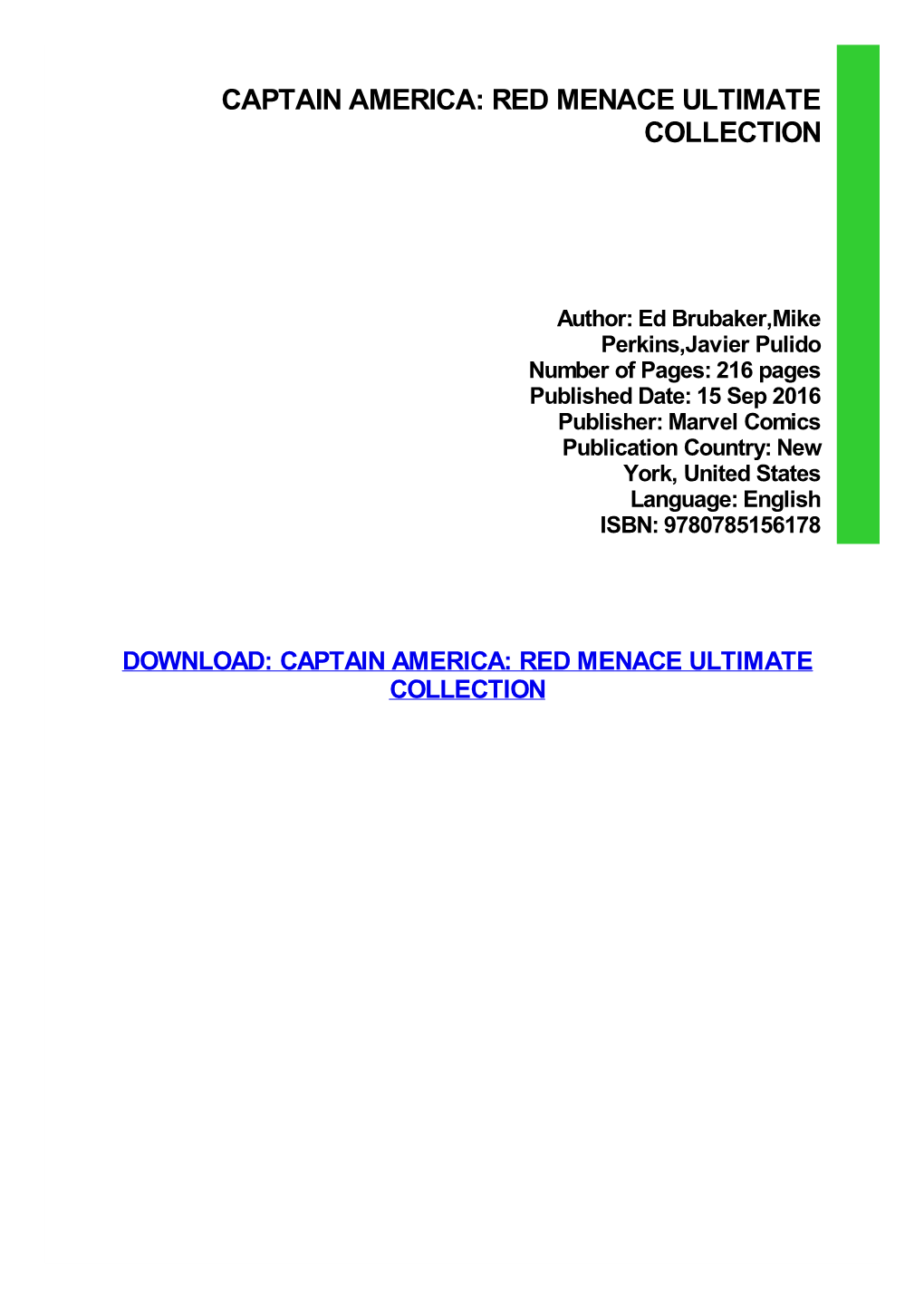 {PDF} Captain America: Red Menace Ultimate Collection Kindle