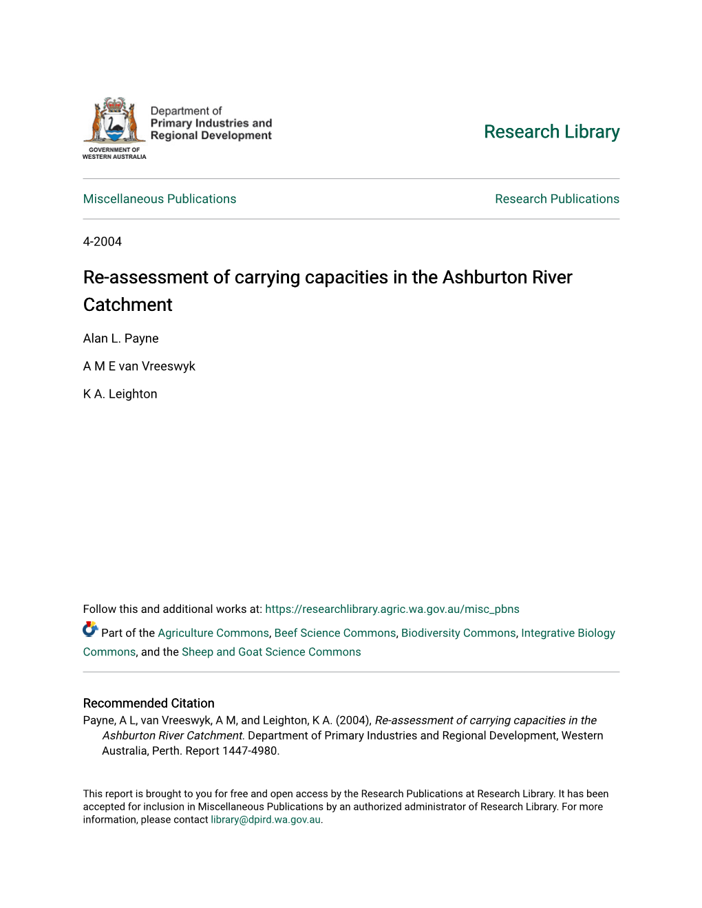 Re-Assessment of Carrying Capacities in the Ashburton River Catchment
