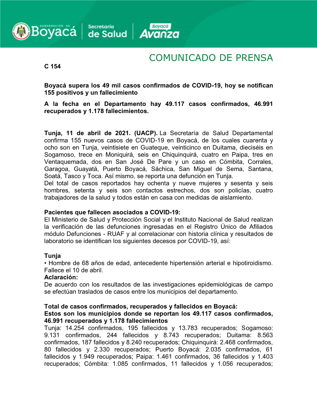 Comunicado De Prensa C 154