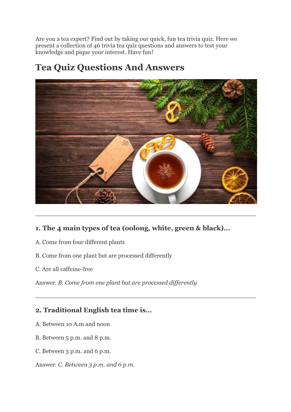 Tea Quiz Questions and Answers to Test Your Knowledge and Pique Your Interest