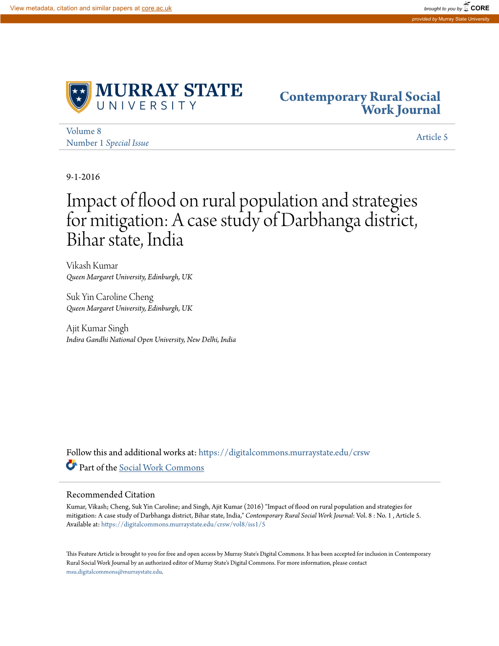 Impact of Flood on Rural Population and Strategies for Mitigation: a Case