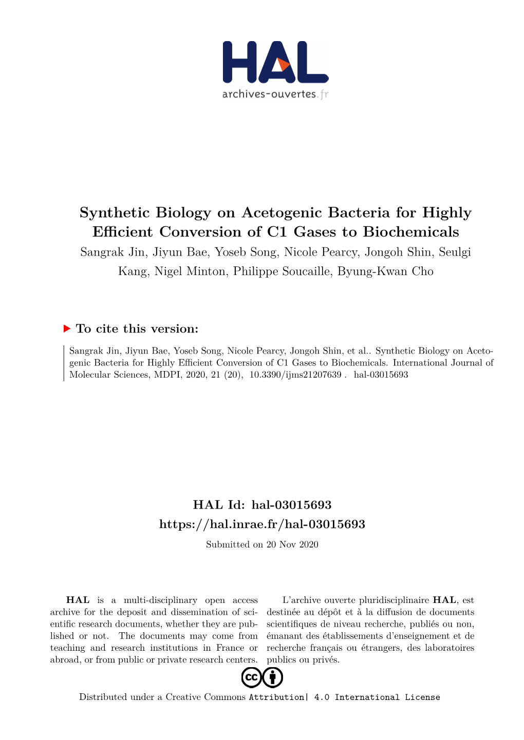 Synthetic Biology on Acetogenic Bacteria for Highly