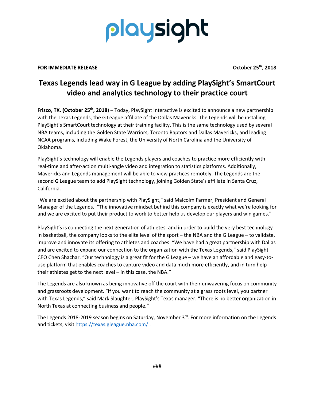 Texas Legends Lead Way in G League by Adding Playsight's Smartcourt