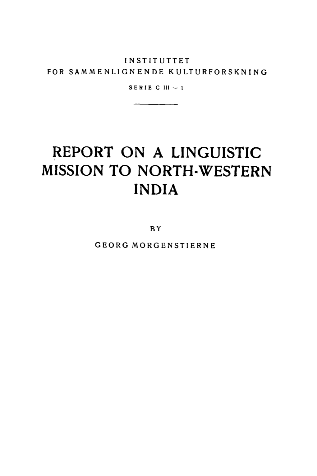 Report on a Linguistic Mission to North-Western India