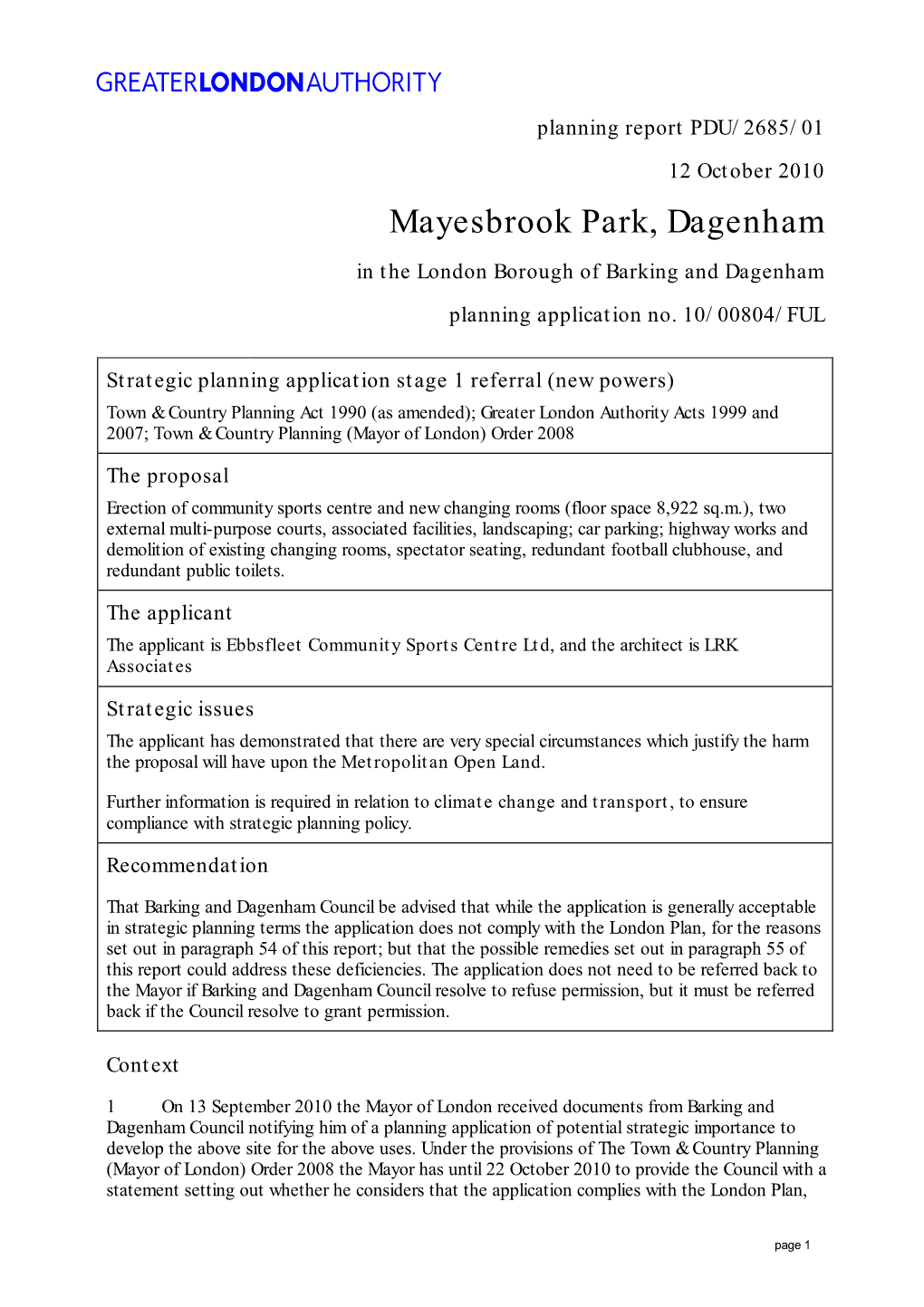 Mayesbrook Park, Dagenham