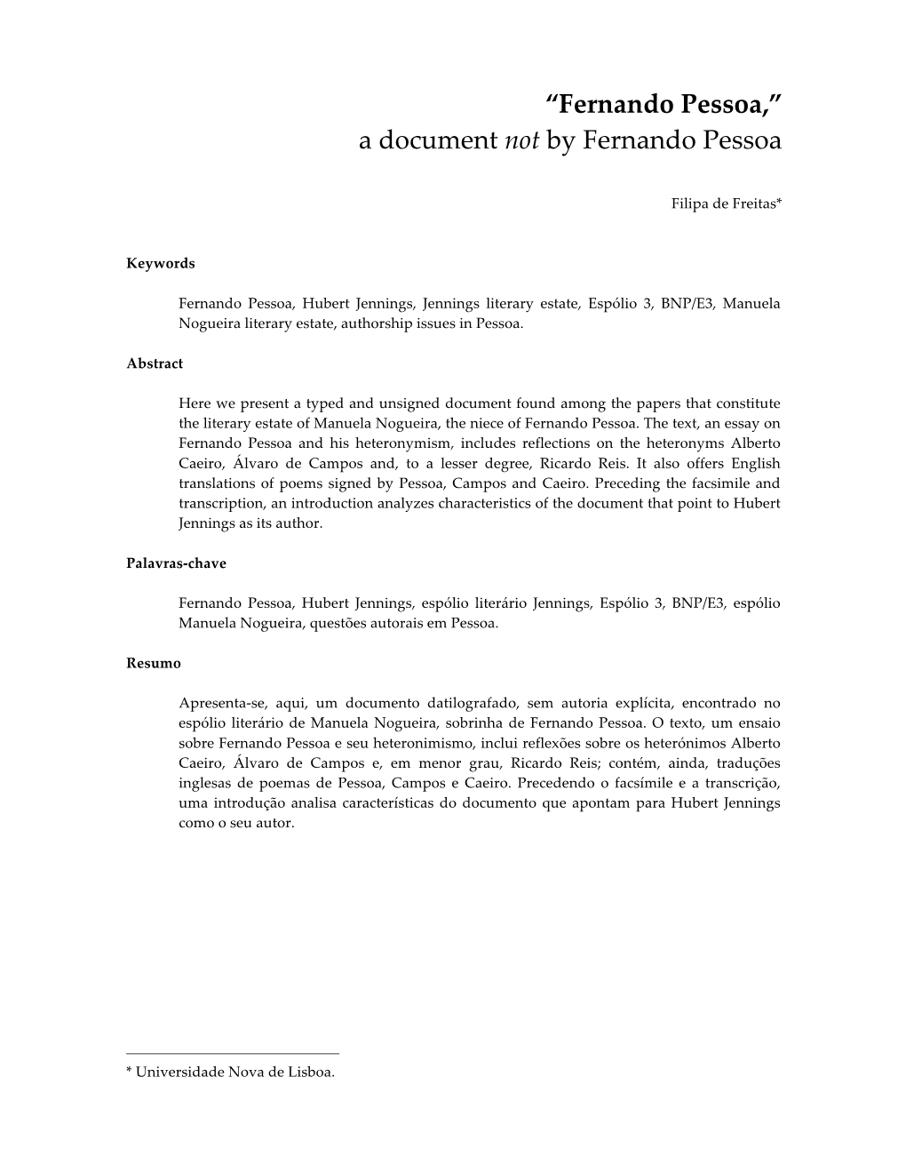 A Document Not by Fernando Pessoa