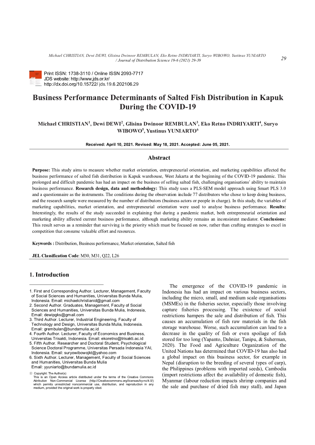 Business Performance Determinants of Salted Fish Distribution in Kapuk During the COVID-19