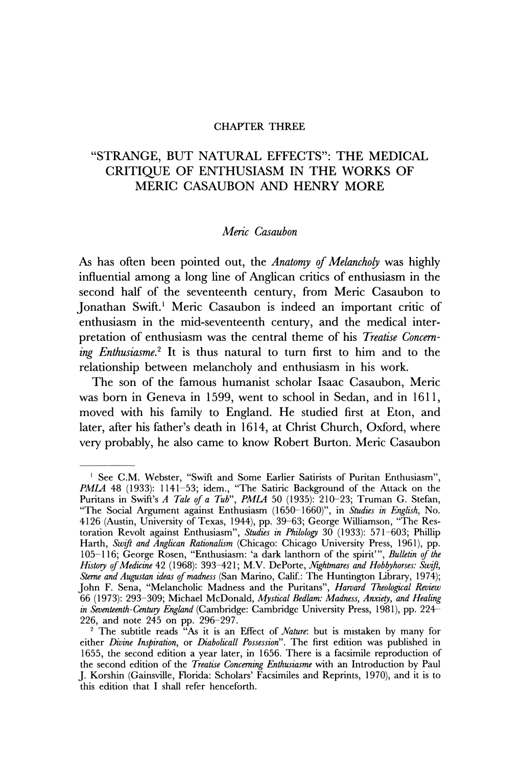 Strange, but Natural Effects": the Medical Critique of Enthusiasm in the Works of Meric Casaubon and Henry More
