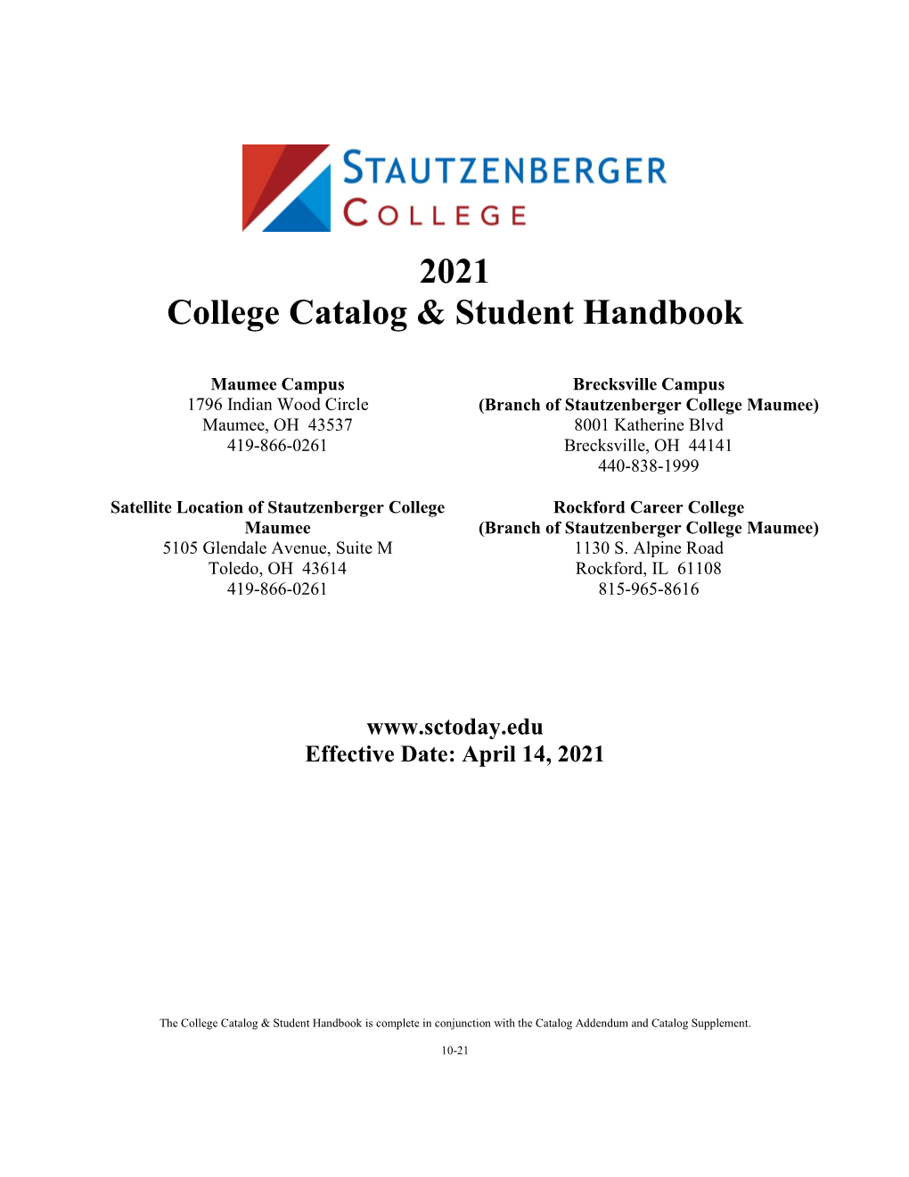 2021 College Catalog & Student Handbook