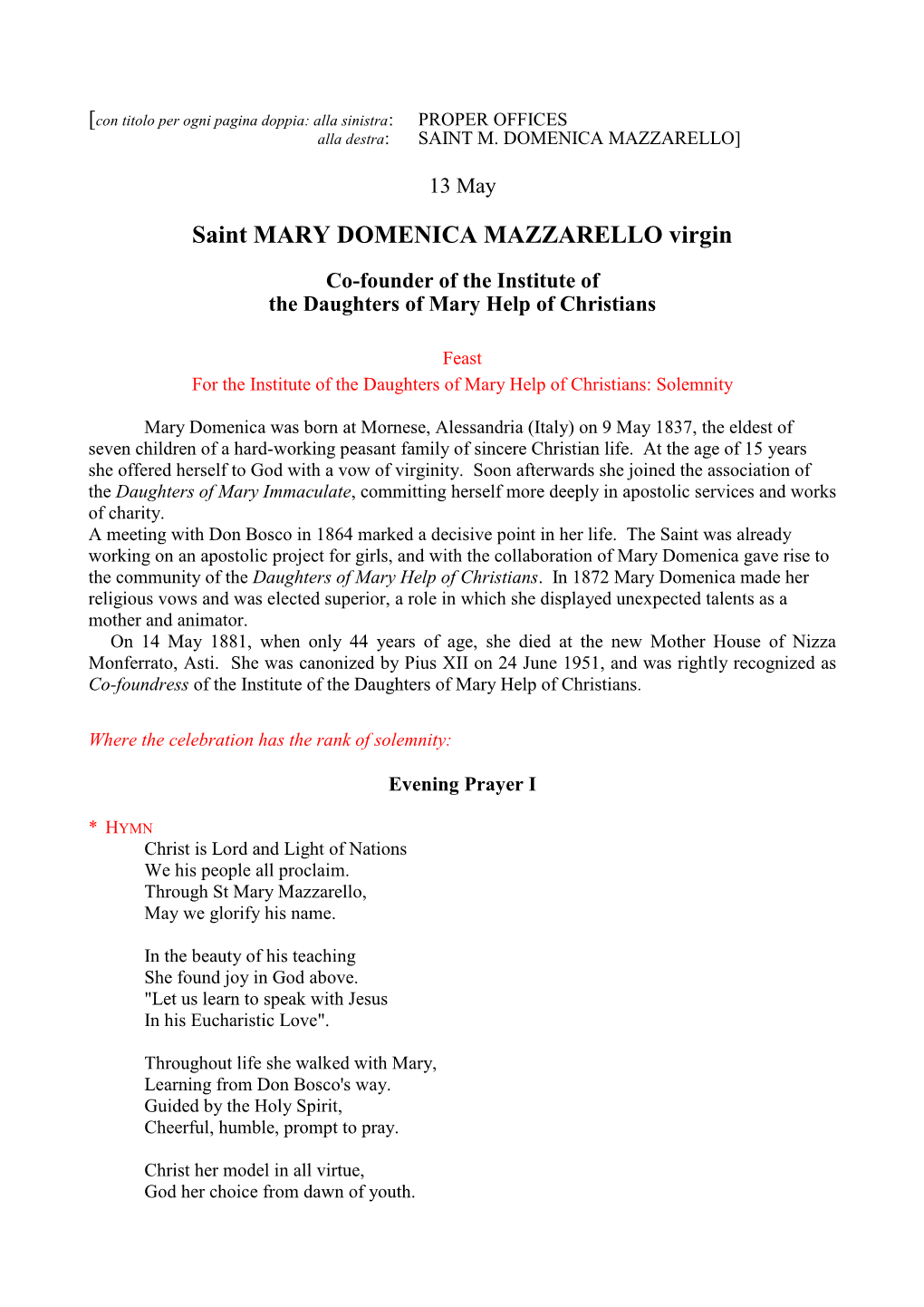 Saint MARY DOMENICA MAZZARELLO Virgin