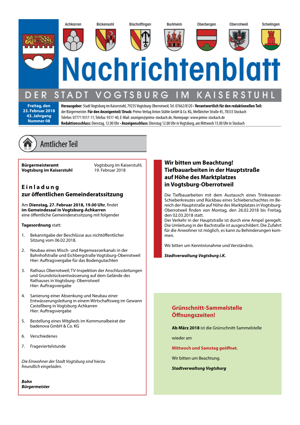 Nachrichtenblatt KW 08 Vom 23.02.2018