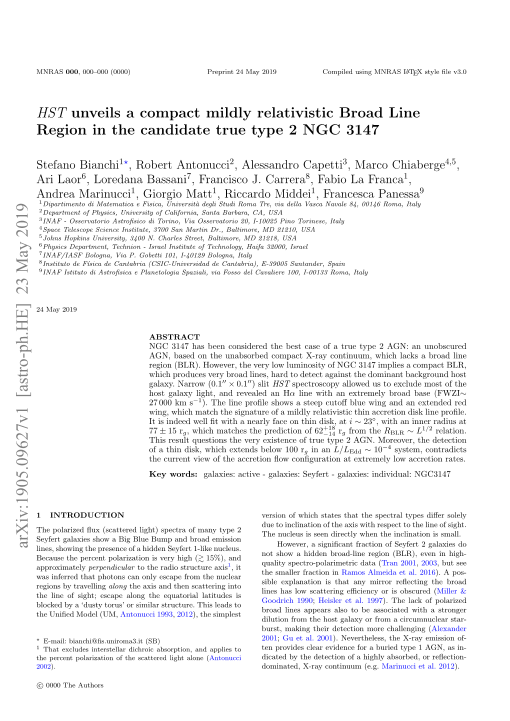 HST Unveils a Compact Mildly Relativistic Broad Line Region in the Candidate True Type 2 NGC 3147