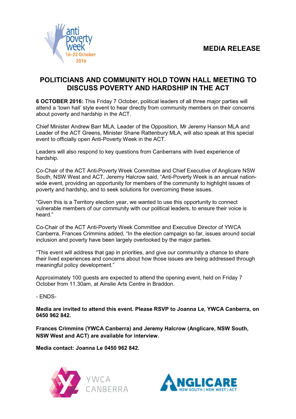 Media Release Politicians and Community Hold Town Hall