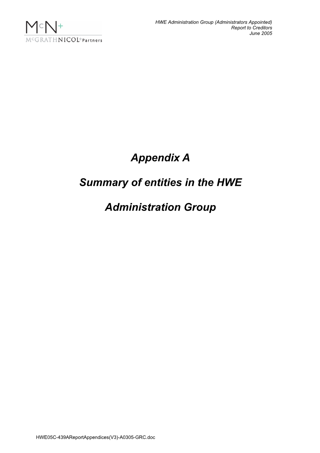 Appendix a Summary of Entities in the HWE
