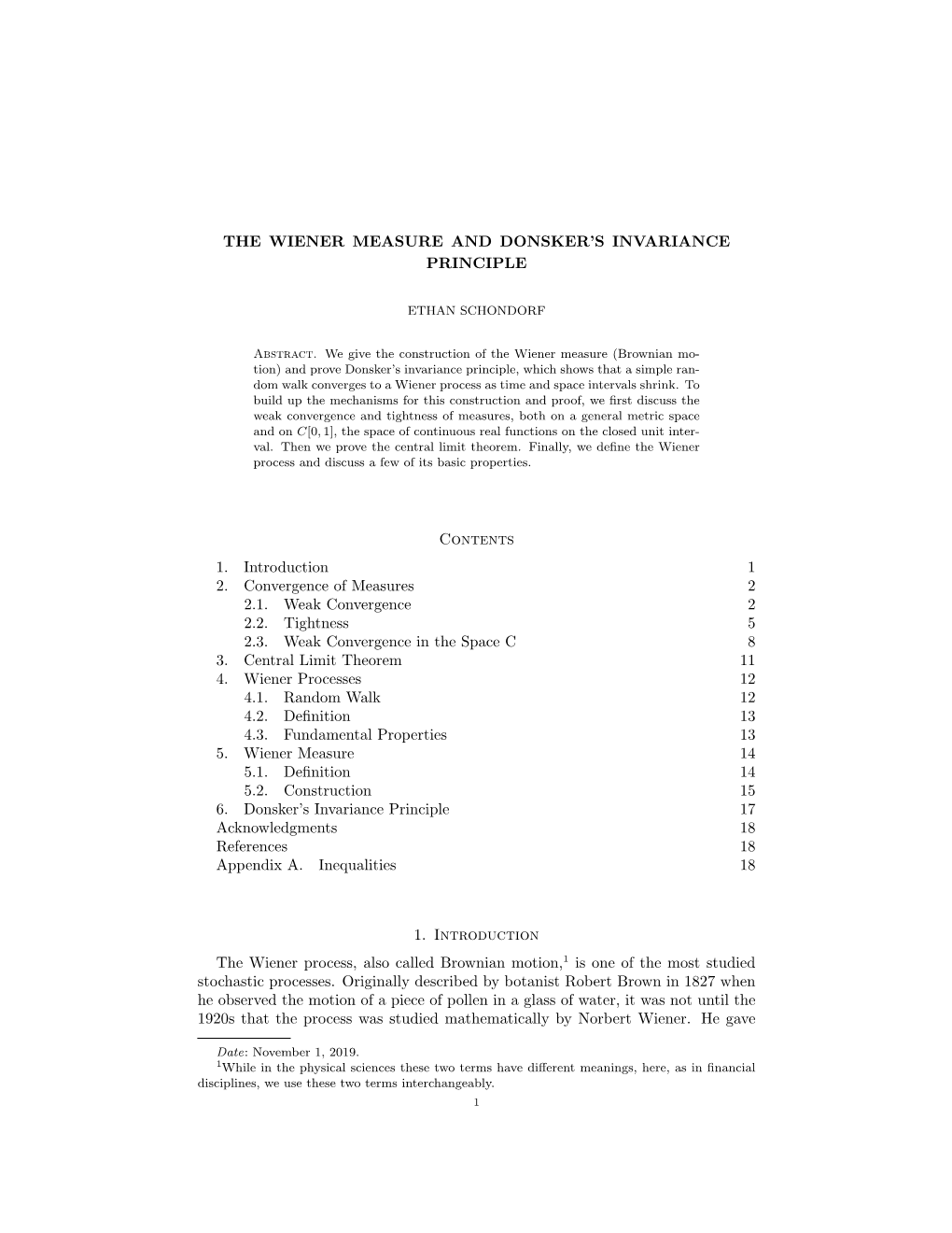 The Wiener Measure and Donsker's Invariance Principle