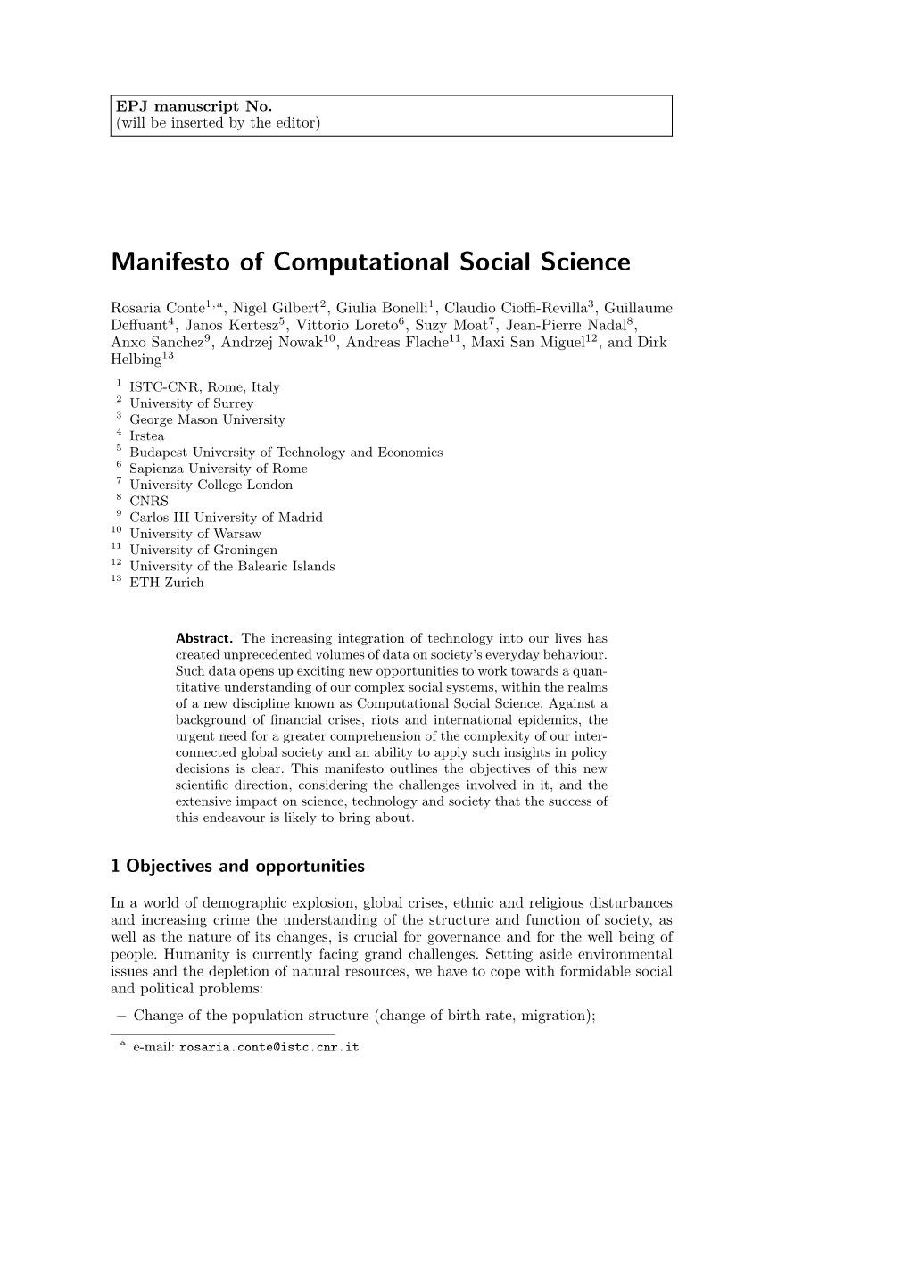 Manifesto of Computational Social Science