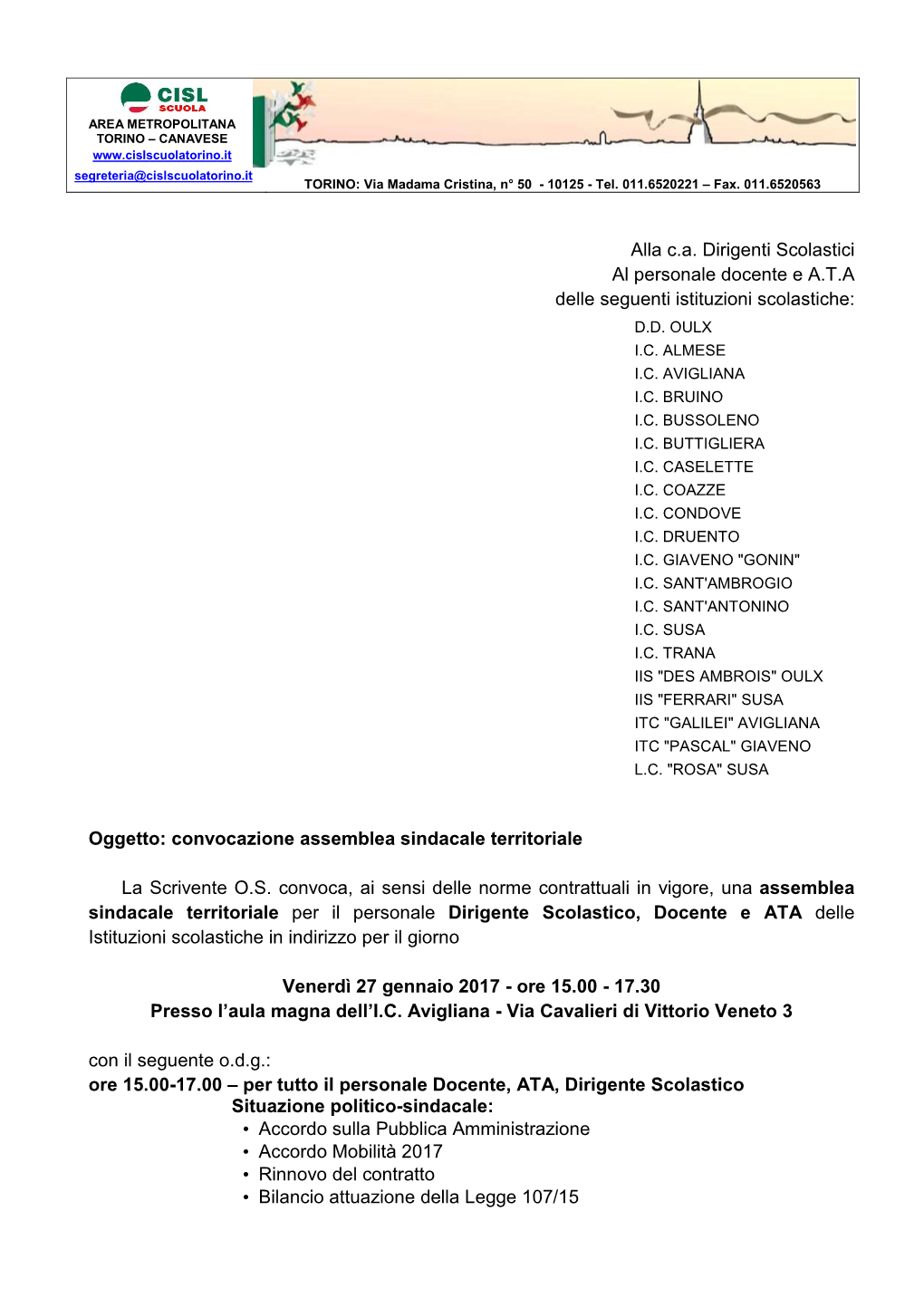 9 Convocazione Assemblea Precongressuale Avigliana