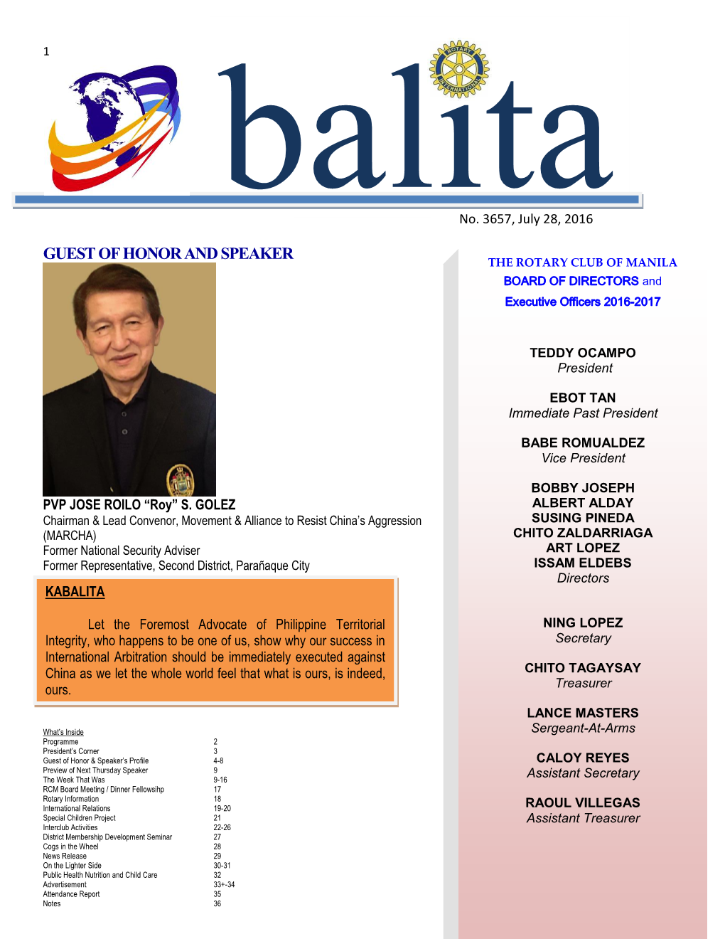 Balita No. 3657, July 28, 2016