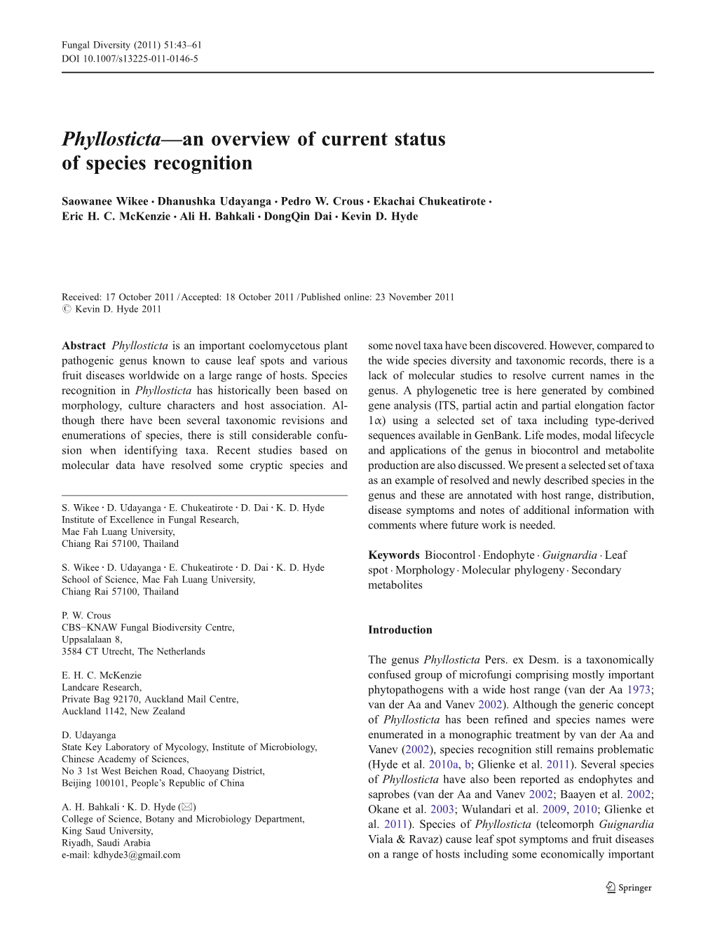 Phyllosticta—An Overview of Current Status of Species Recognition