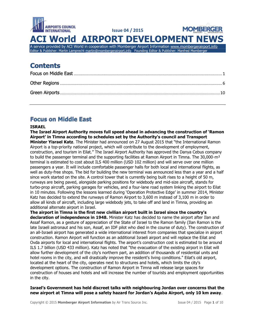 ACI World Airport Development News: Issue 04 – 2015