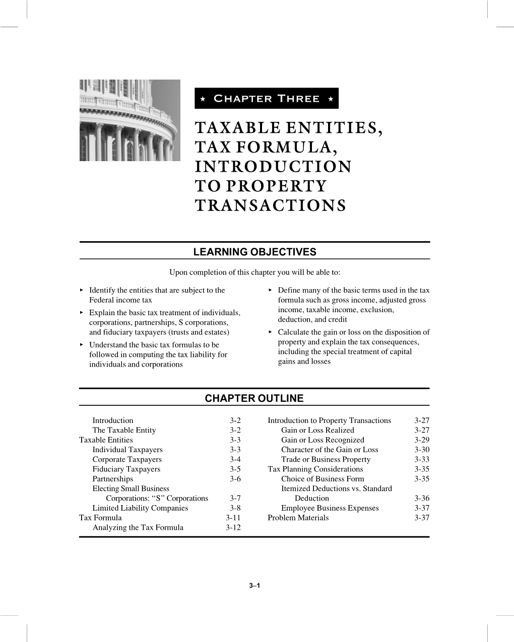 Taxable Entities, Tax Formula, Introduction to Property Transactions
