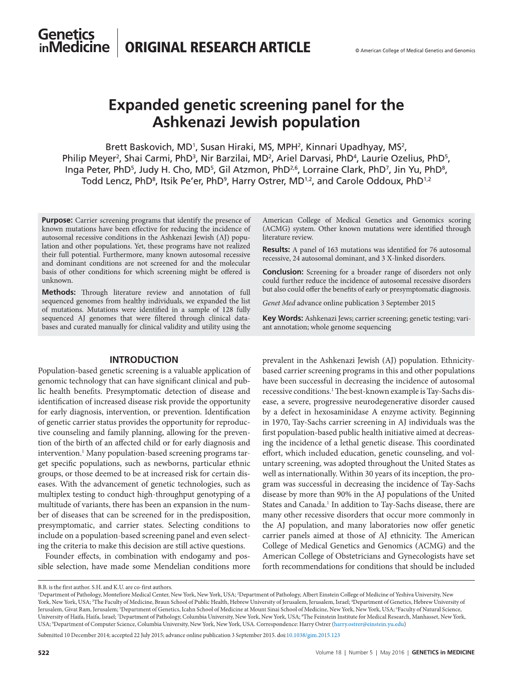 Expanded Genetic Screening Panel for the Ashkenazi Jewish Population