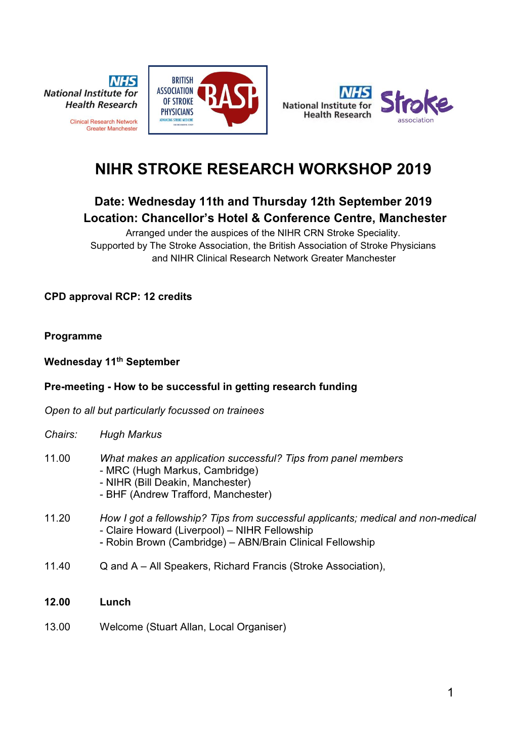 Nihr Stroke Research Workshop 2019