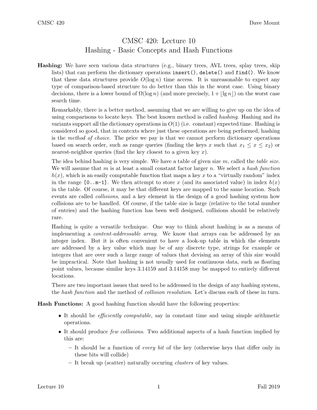 Hashing - Basic Concepts and Hash Functions