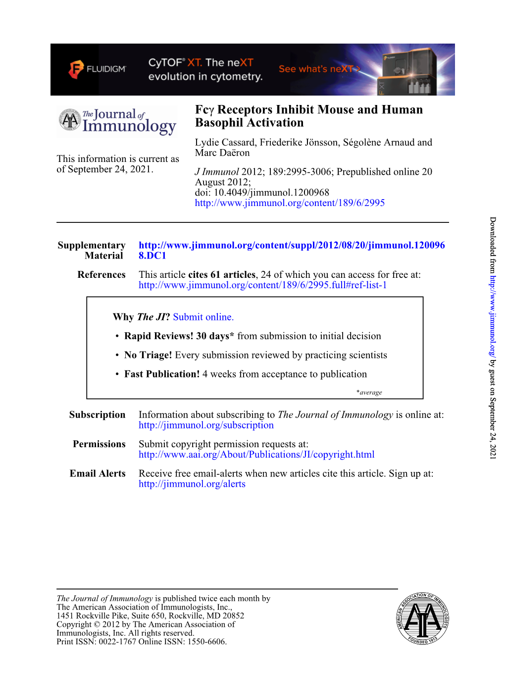 Basophil Activation Receptors Inhibit Mouse and Human Γ Fc