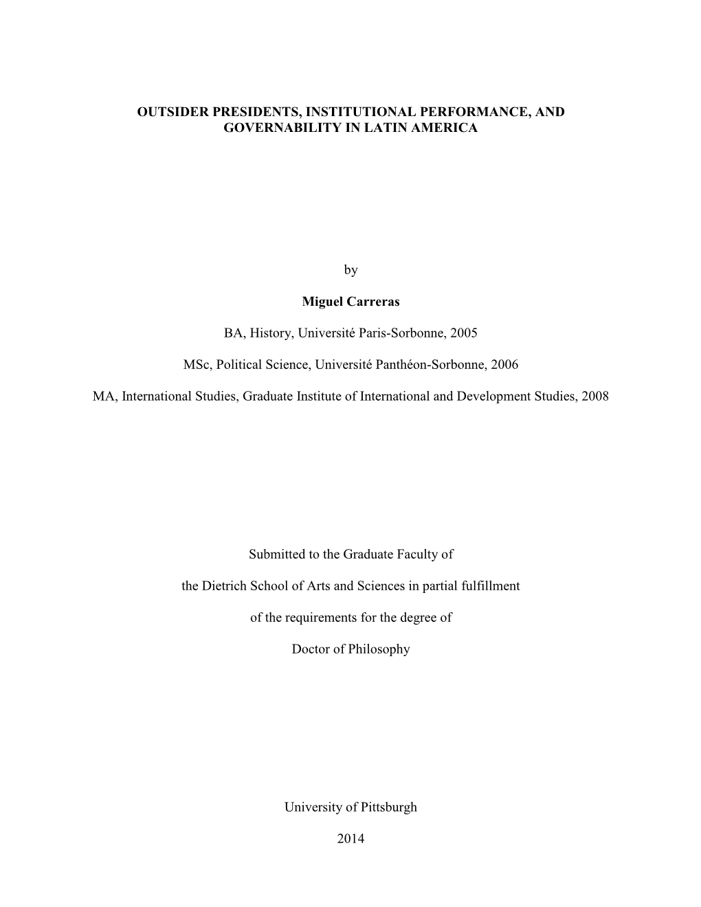 Outsider Presidents, Institutional Performance, and Governability in Latin America