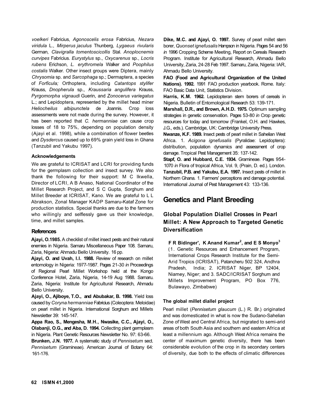 Genetics and Plant Breeding Production Statistics