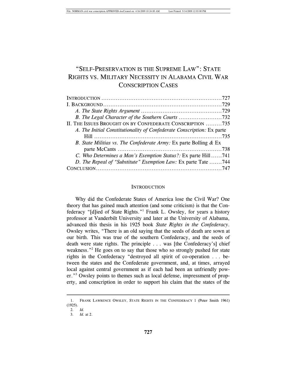 “Self-Preservation Is the Supreme Law”: State Rights Vs. Military Necessity in Alabama Civil War Conscription Cases