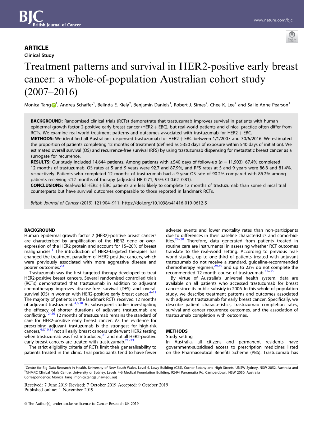 Treatment Patterns and Survival in HER2-Positive Early Breast Cancer: a Whole-Of-Population Australian Cohort Study (2007–2016)