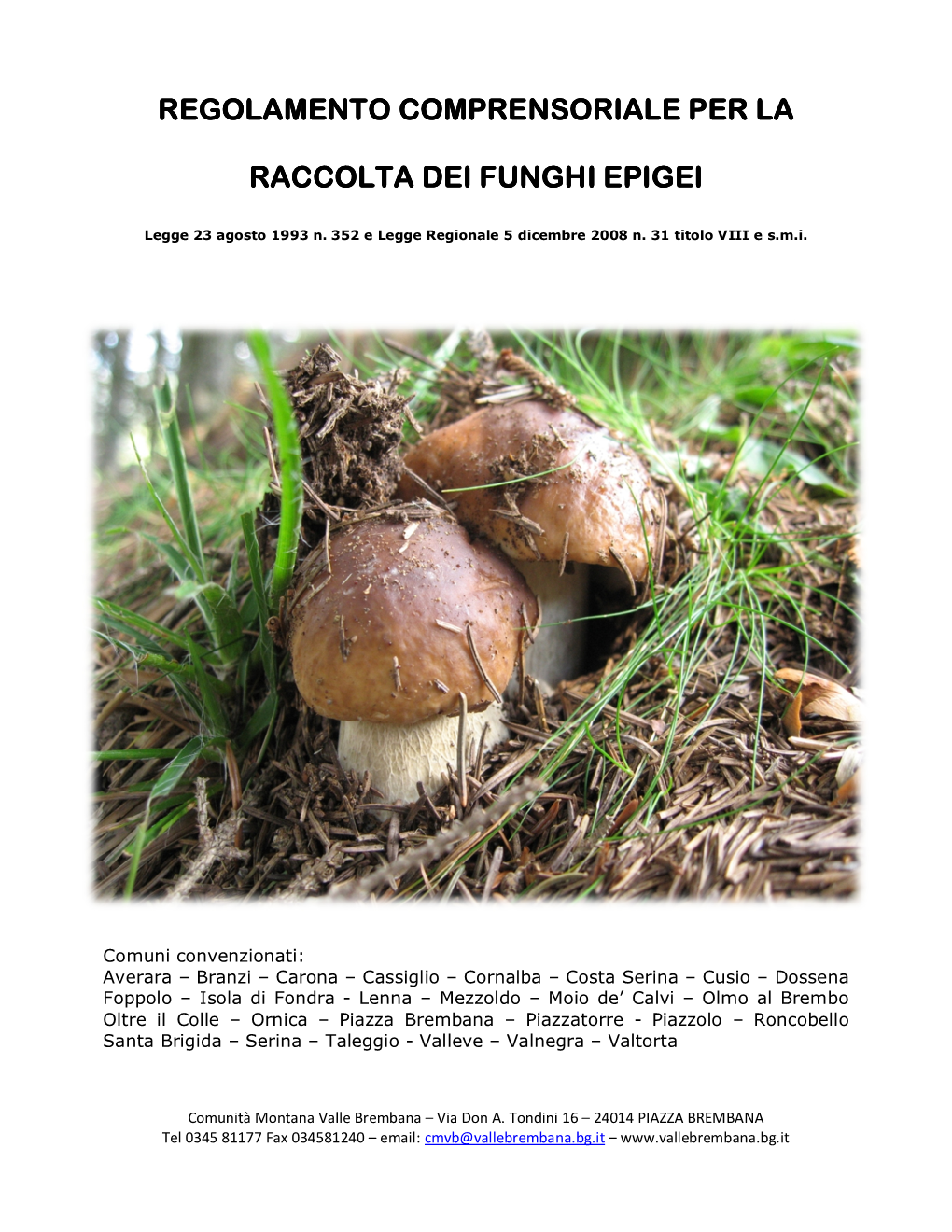 Regolamento Comprensoriale Per La Raccolta Dei Funghi Epigei Raccolta Dei Funghi Epigei