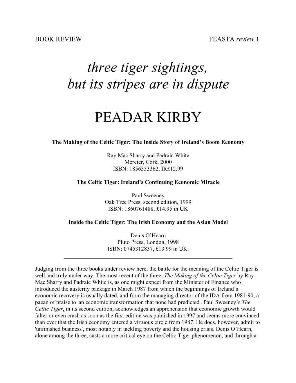 Review of Books About the Celtic Tiger