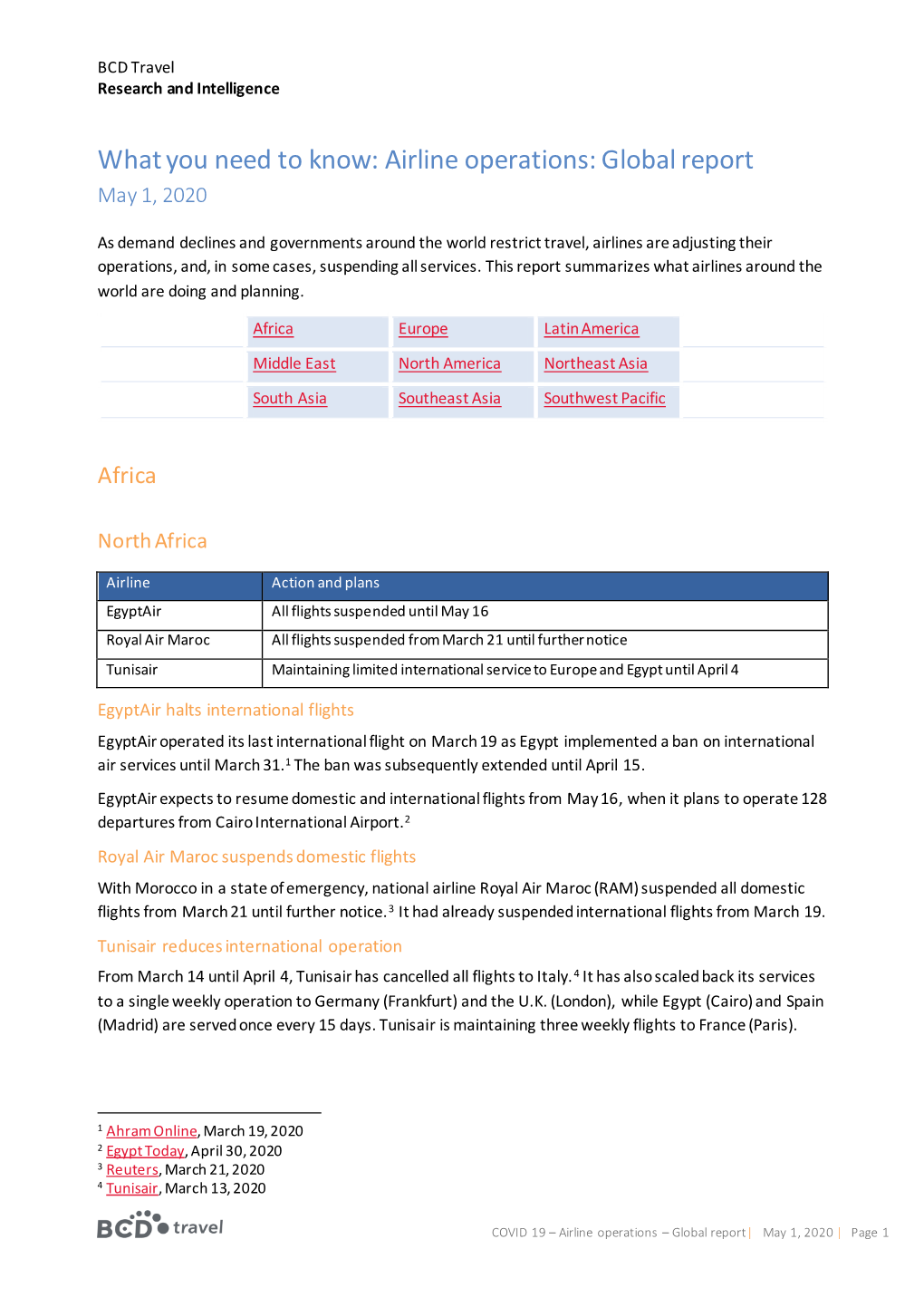 Airline Operations: Global Report May 1, 2020