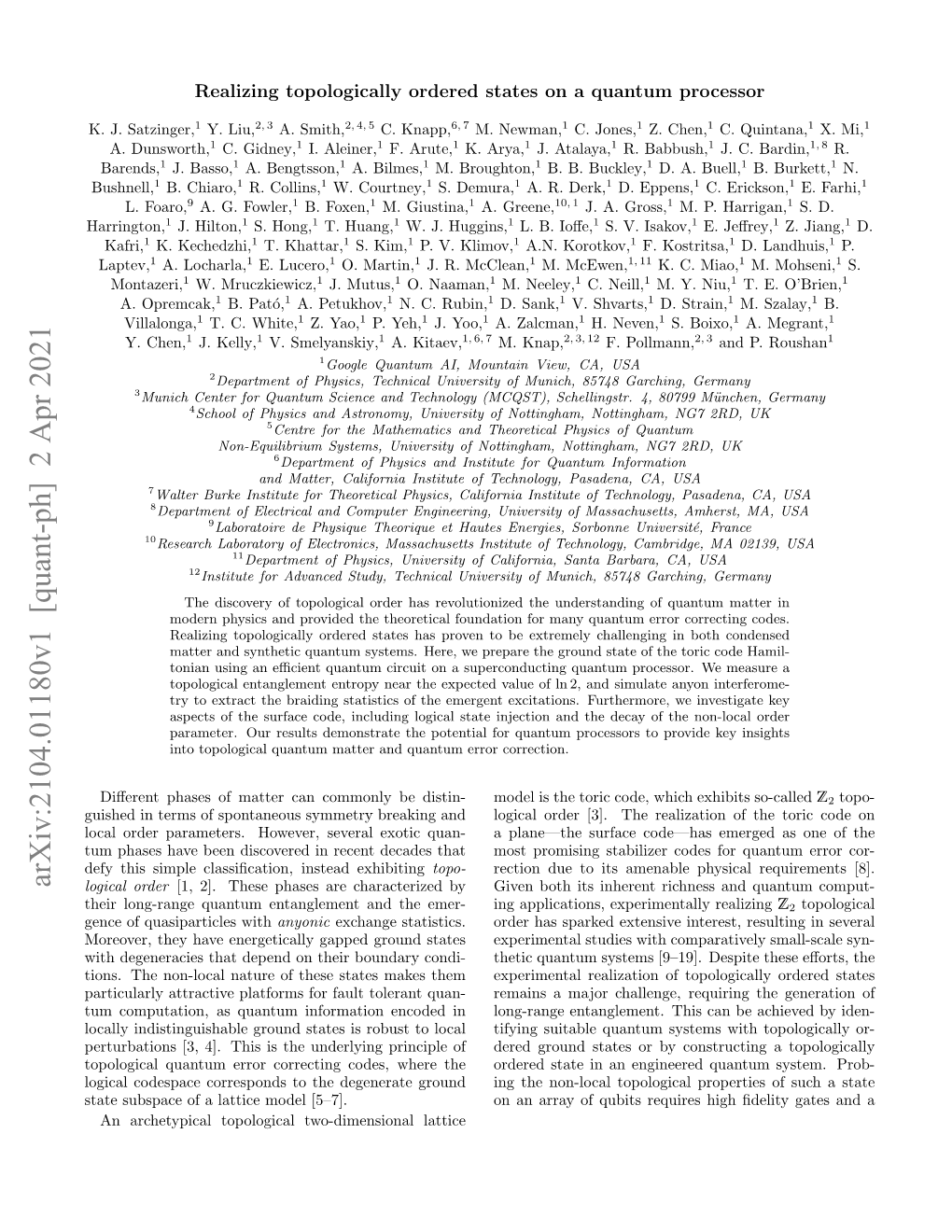 Arxiv:2104.01180V1 [Quant-Ph] 2 Apr 2021 Logical Order [1, 2]