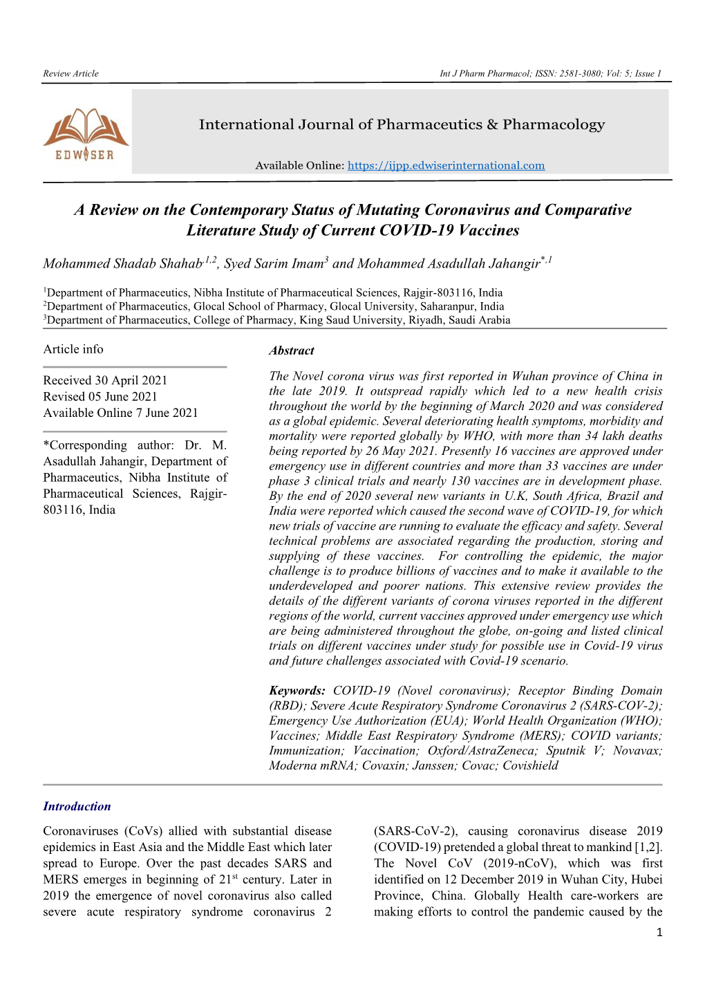 A Review on the Contemporary Status of Mutating Coronavirus and Comparative Literature Study of Current COVID-19 Vaccines