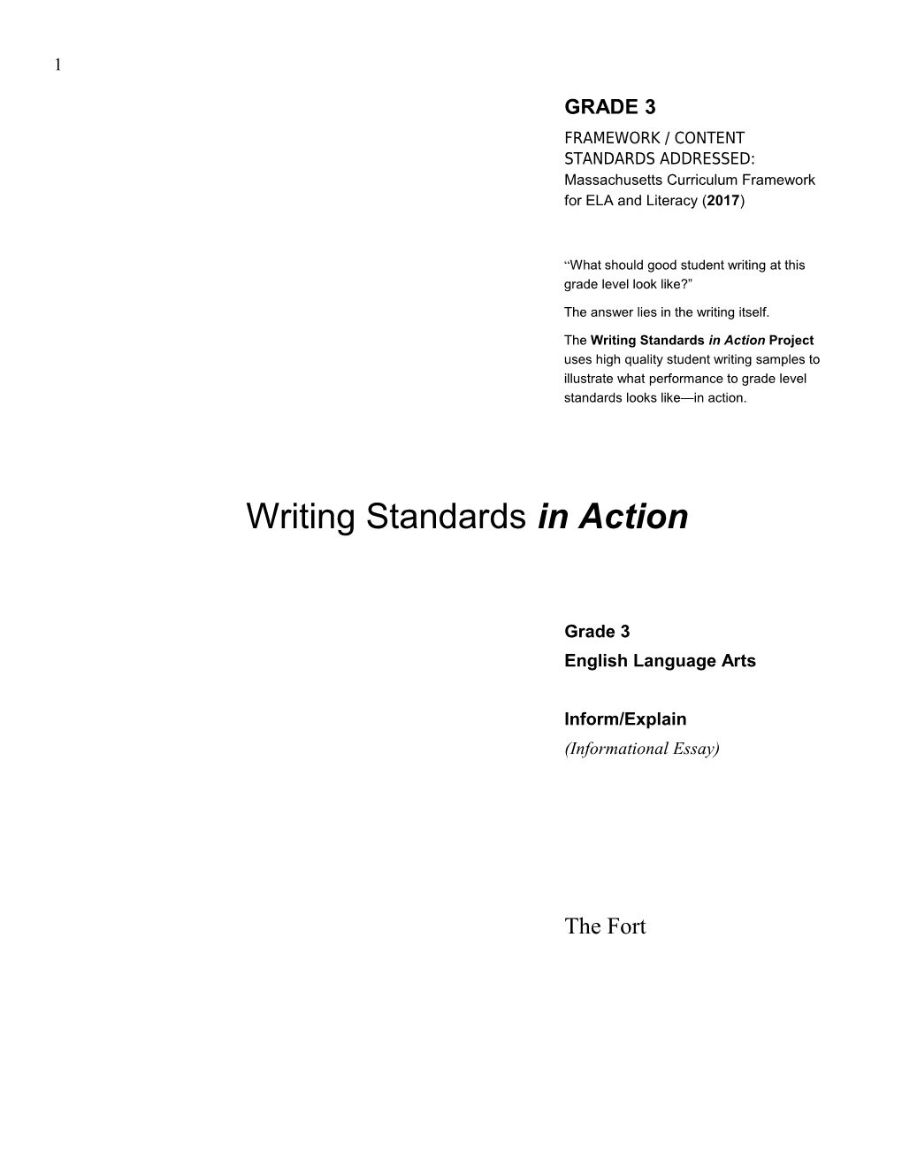 Writing Standards In Action - Grade 3 Inform/Explain - The Fort