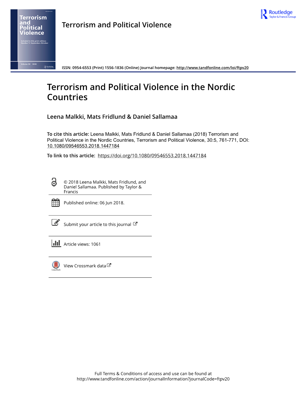 Terrorism and Political Violence in the Nordic Countries