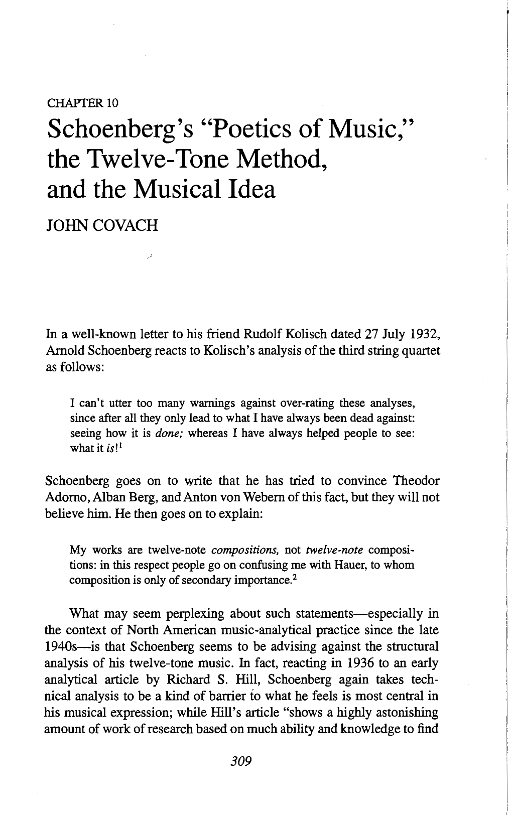 Schoenberg's "Poetics of Music," the Twelve-Tone Method, and The