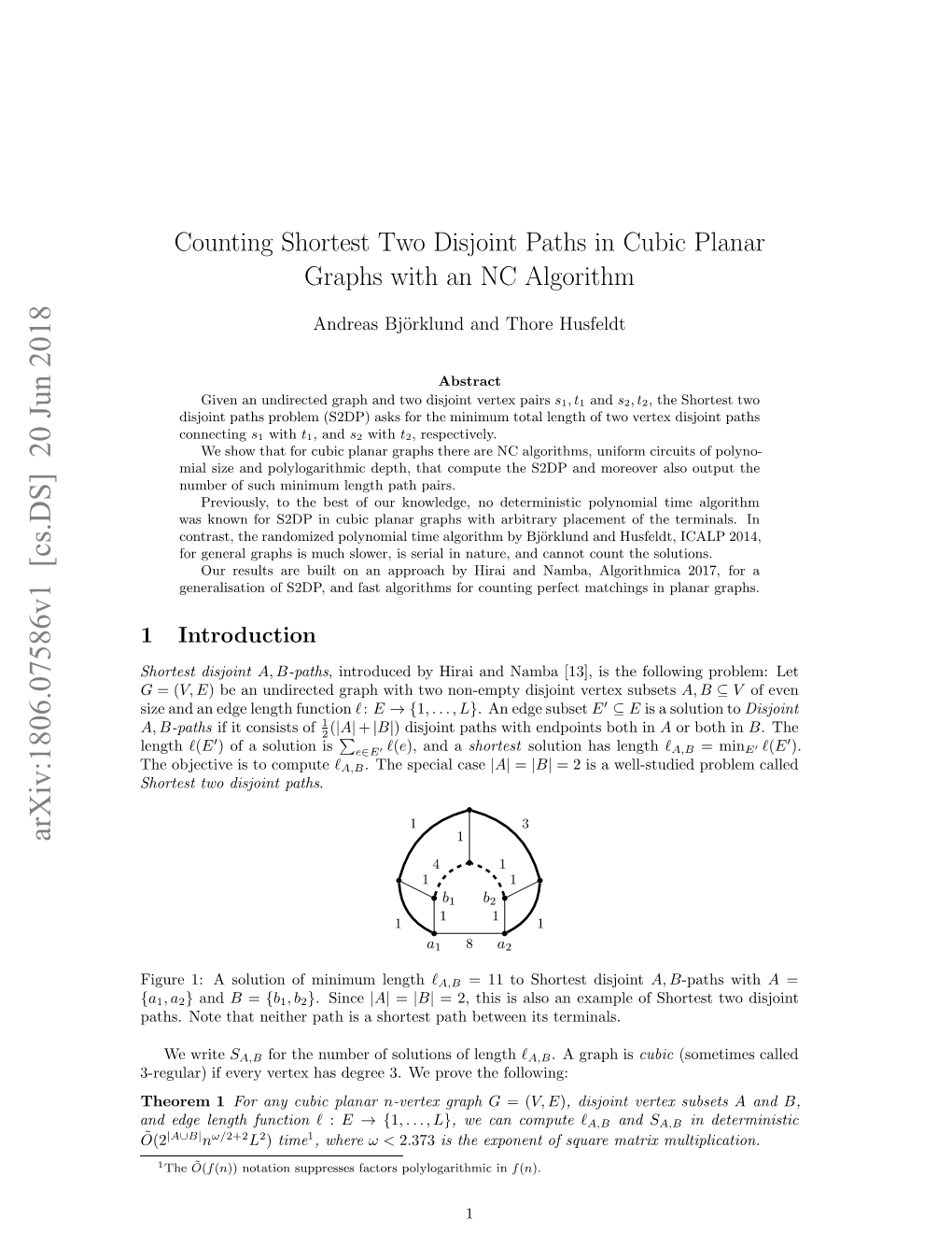 Counting Shortest Two Disjoint Paths in Cubic Planar Graphs With
